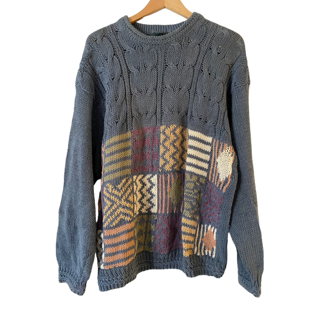 Vintage Etchings Size M Womens Ramie Cotton Cable Knit‎ Pullover Sweater Slouchy